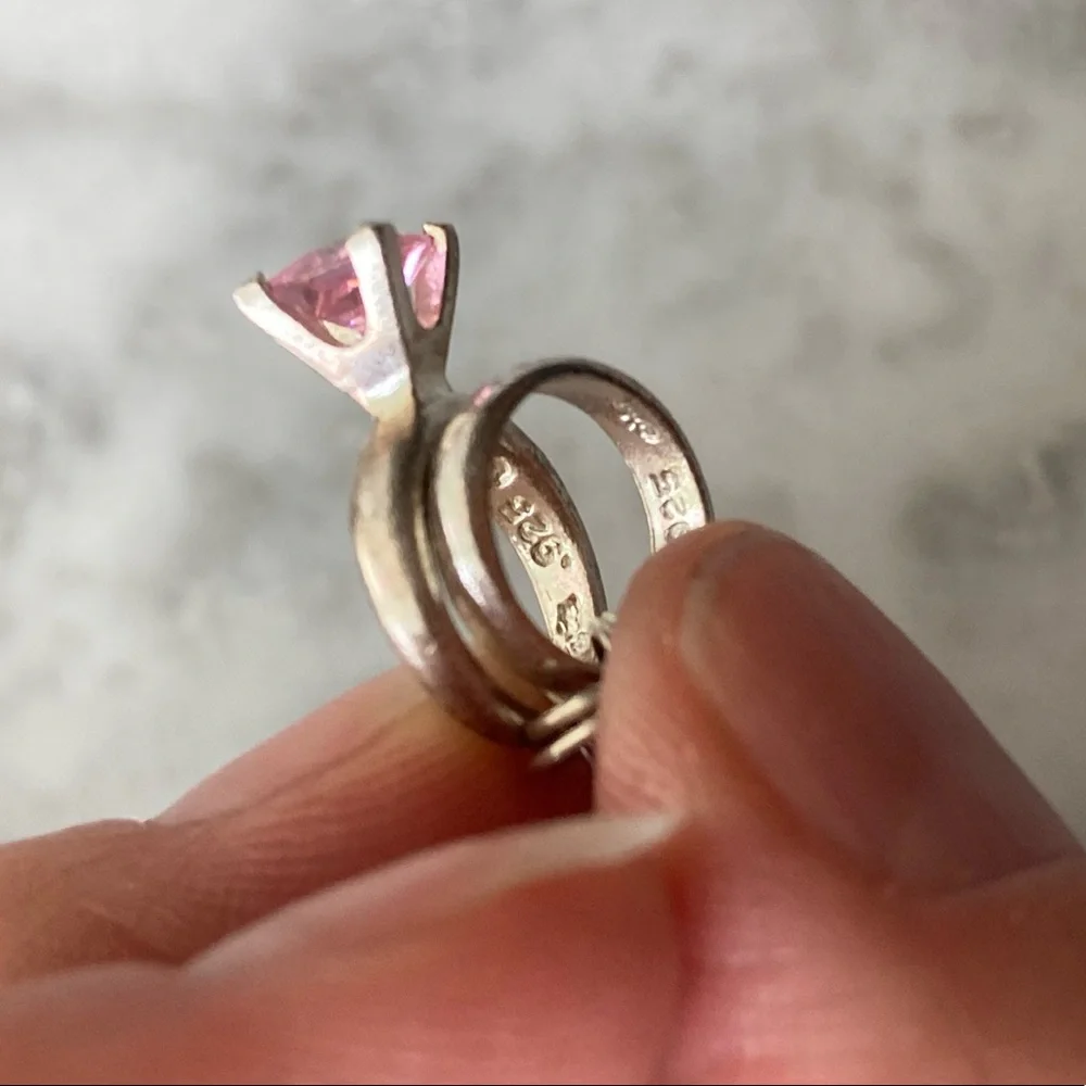 Sterling Wedding Ring Set Charm